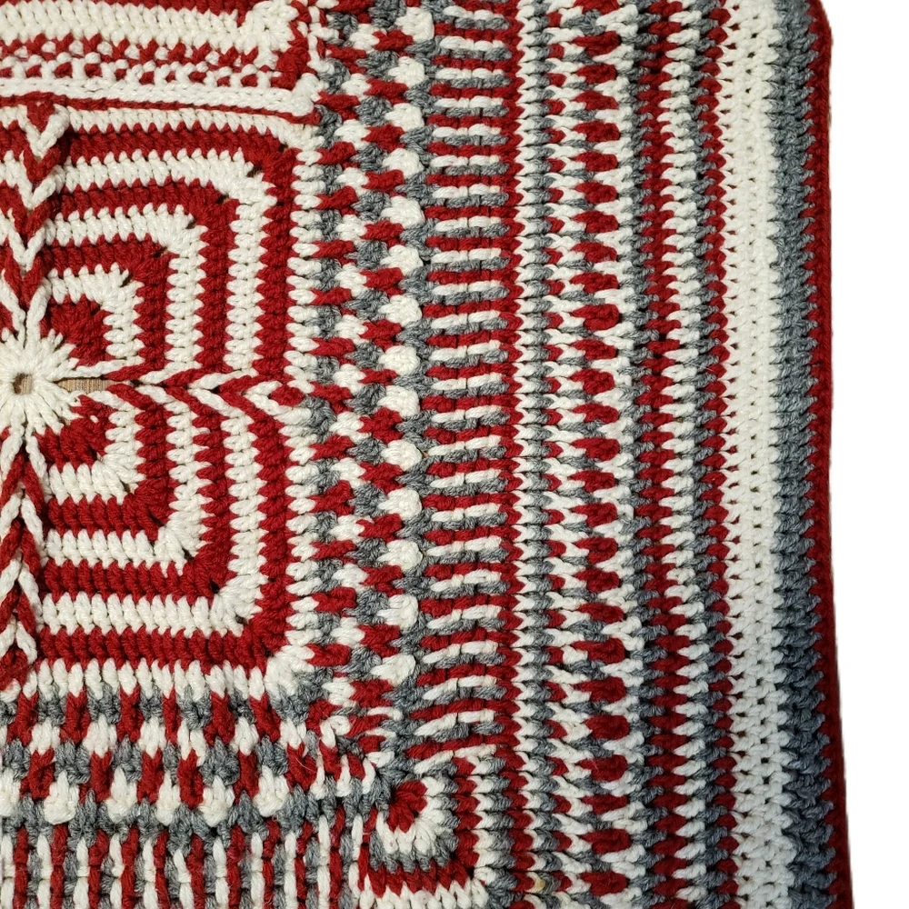 Vintage Quilt Afgan Throw Red Grey White68" × 44" in  New - Picture 2 of 14